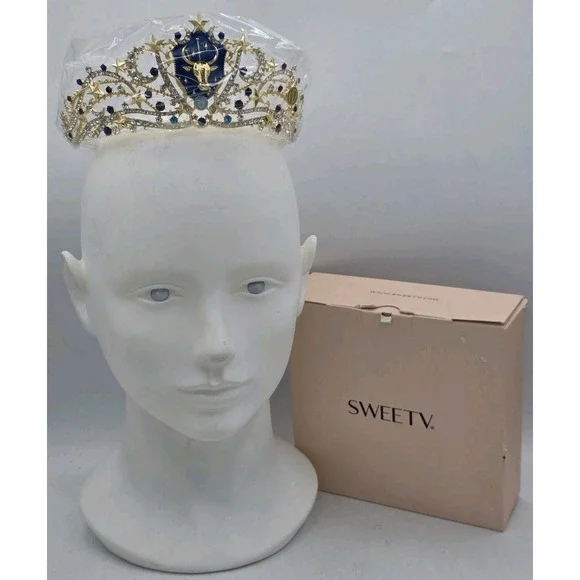 NEW SWEETV Zodiac Crown/Tiara - Gold/Silver/Aqua/Blue - Symbol‎ Taurus