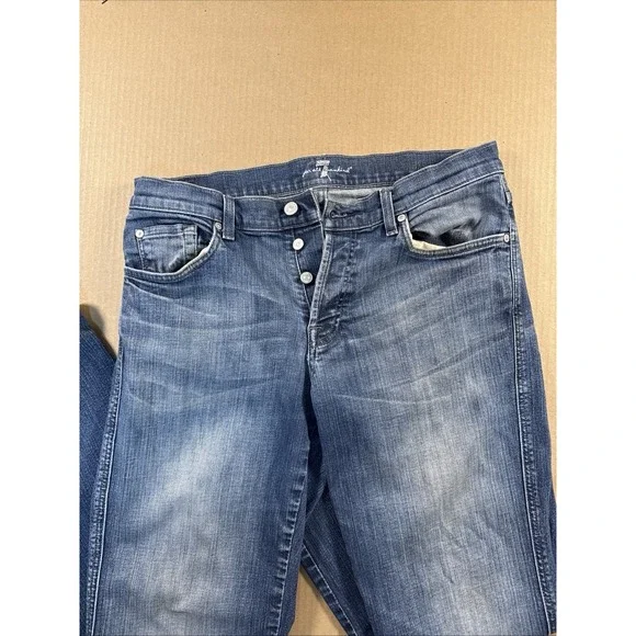 7 For All Of Man Kind Jeans Mens 32 Blue Dark Wash Relaxed Fit Button Fly USA