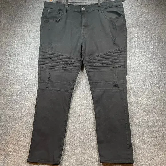 Southpole Stretch Biker Jeans Men's 44 (44X32) Black Destroyed Denim READ