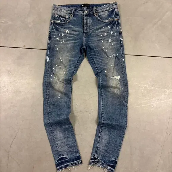 purple brand p001 painted skinny designer jeans