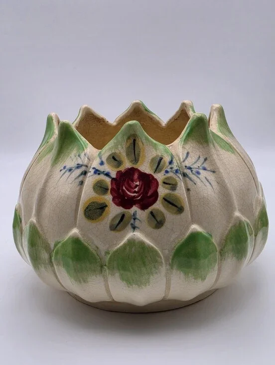 Vintage Mid-Century Japanese Majolica-Style Ceramic Lotus Flower Planter