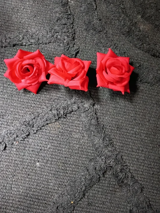 Red Rose Flower Hair Clips - Set of 3
