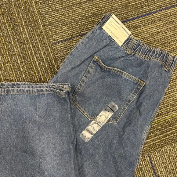 HB Harbor Bay Mens 2XL Elastic Waist Denim Blue‎ Crop Pants Jeans