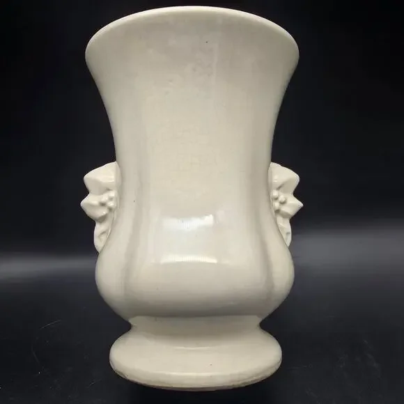 McCoy White Vase with Floral Handles Vintage USA Pottery