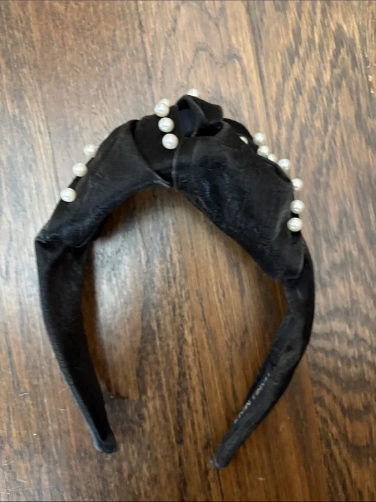 Black Pearl-Embellished Knotted Headband hand made never worn