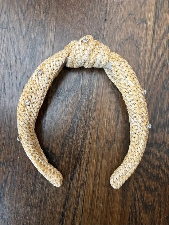 J. Crew Knotted Straw Headband with Crystal Accents - Natural