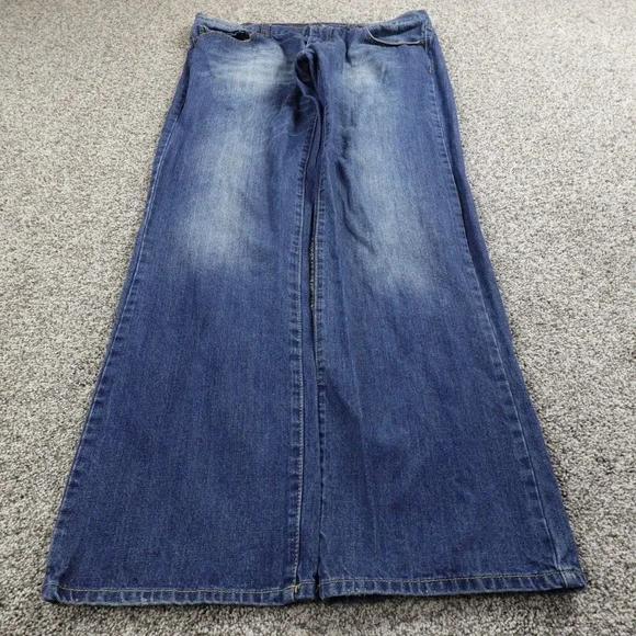 VTG Plugg Jeans Mens 38X34 Dark Blue Denim Wide Leg Slim Straight Grunge Rap Y2K