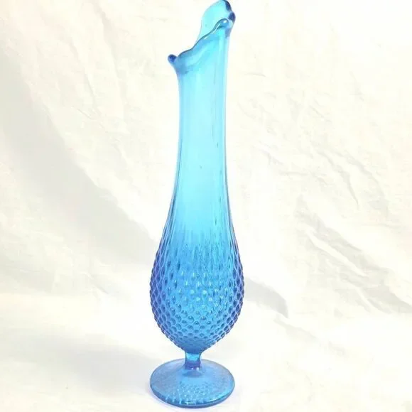 Vintage Fenton Blue Tall Swung Glass Vase