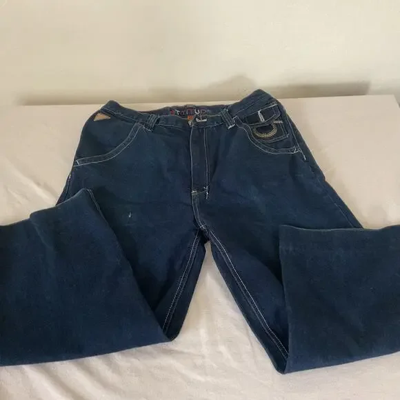 ATTITUDE  Vintage Wide Leg Baggy Jeans with Y2K Sahara Design 36X32 (24)