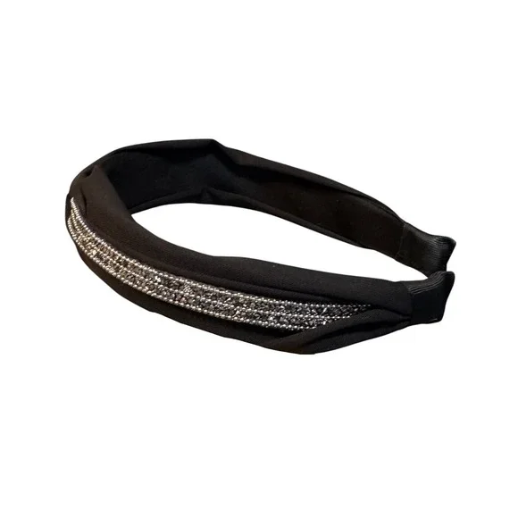 4/$40 Black Knotted‎ Rhinestone Silver Crystal Embellished Wide Headband