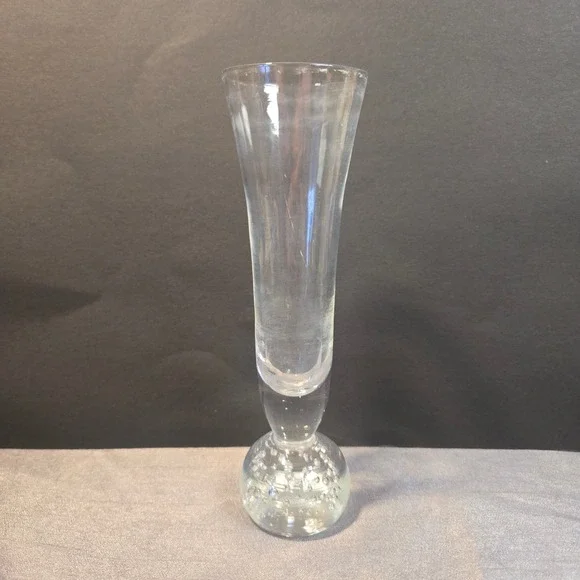 Hand‎ Blown Art Glass Bud Vase Flower Base Controlled Bubbles Clear