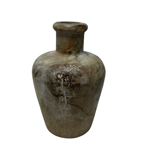 VTG‎ Hand Carved Wood Vessel Rustic Decorative Bottle Vase Natural **SEE READ