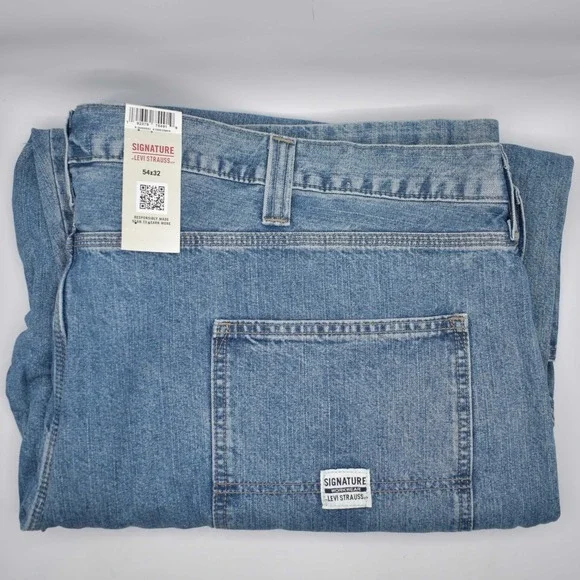 Signature by Levi Strauss Carpenter Jeans Men's 54x32 Indigo Blue Big & Tall NEW