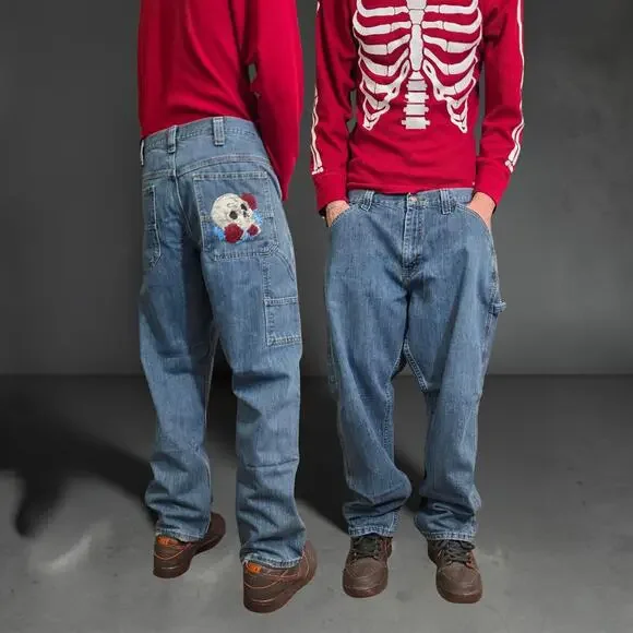 Custom Vintage Rose and Skull Lee Denim Jeans (38x32)