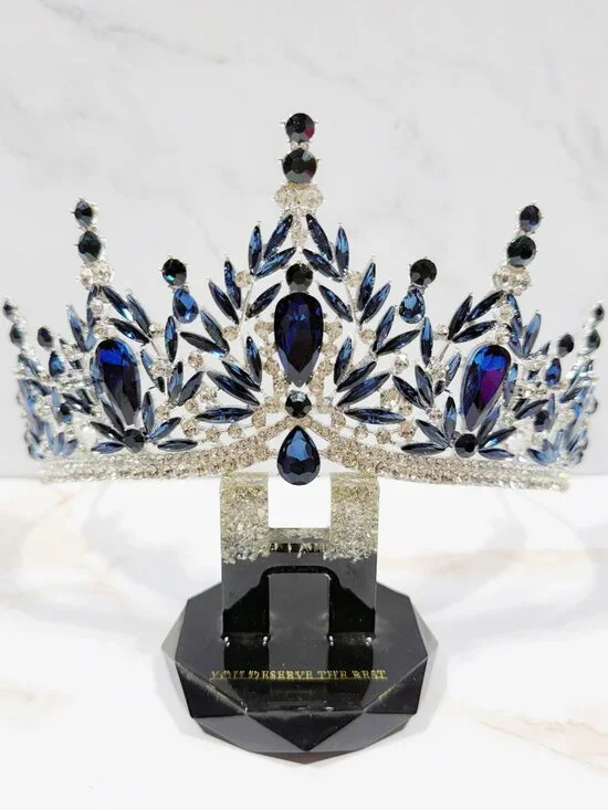 Navy blue tiara, Silver Crystal Crown, Rhinestone Tiara, Formal crown headpiece