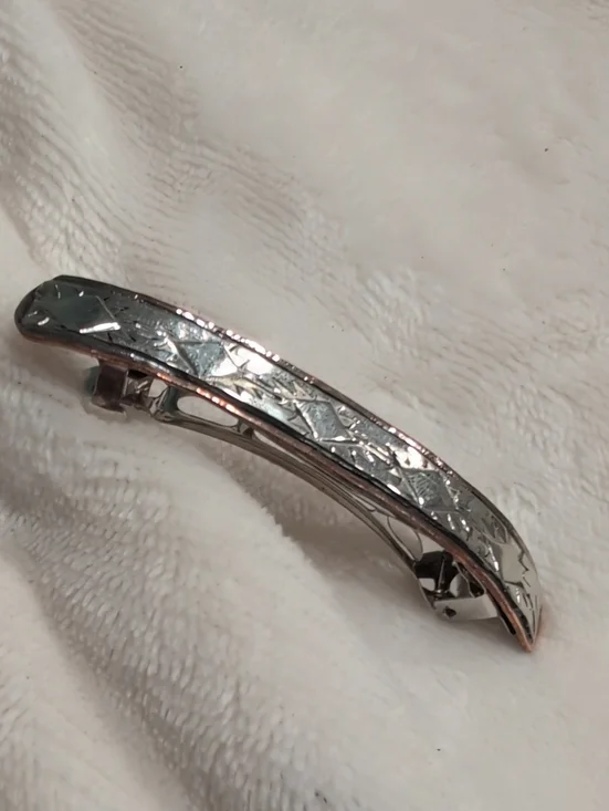 Navajo Made Silver And Copper Stamped Metal Hair Barrette