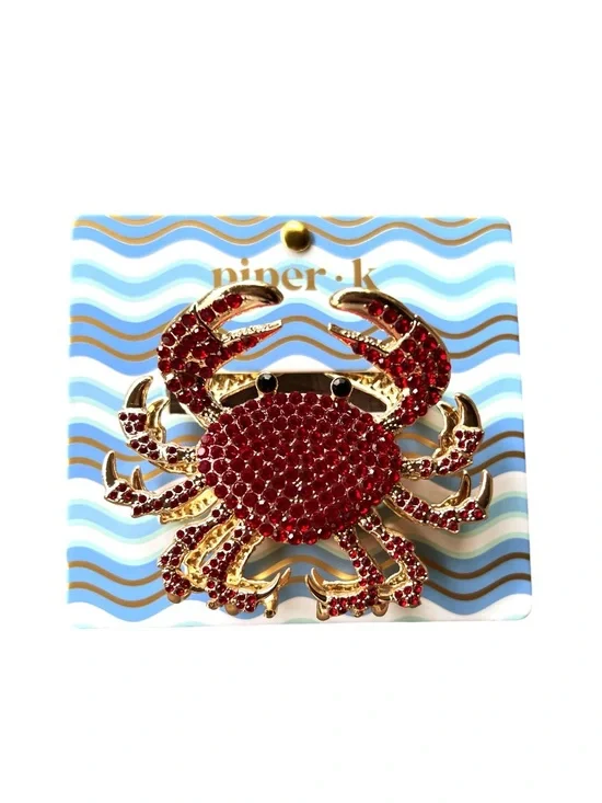 Piper K Large Crab Gold Metal And Red Rhinestone Claw Hair Clip Ocean Creature