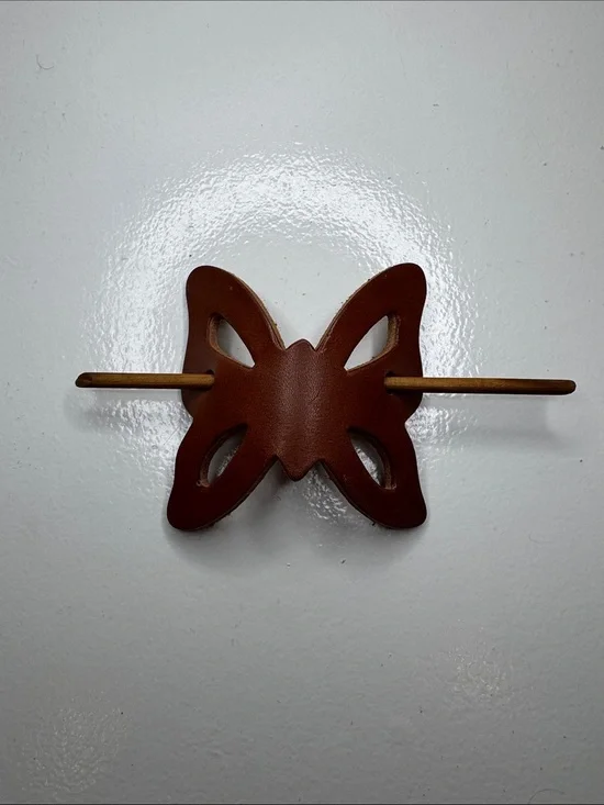 NEW Leather Butterfly Hair Slide, handmade artisan boho festival, clip barrette