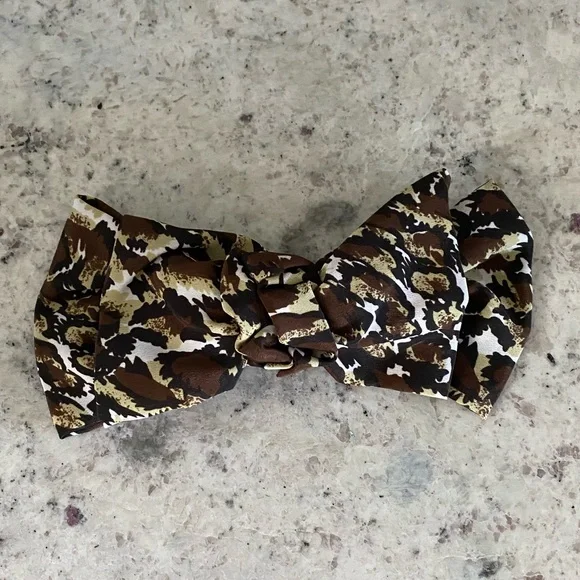 NWOT Vintage Animal Print Silky Fabric Hair Bow Hair Clip Barrette