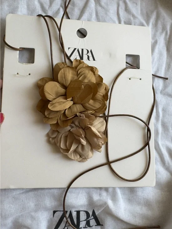 Zara Gold-Tone Floral Hair Accessory with Brown Cord