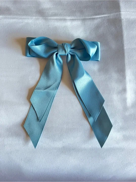 Light Blue Satin Ribbon Hair Bow Clip Barrette Large 6
