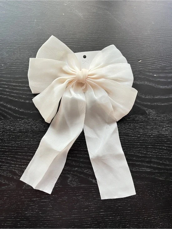 Elegant Cream Large Bow Hair Clip Sheer Organza Coquette Aesthetic
