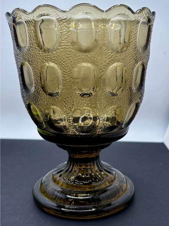 Vintage E.O. Brody M4200 Olive Green Thumbprint Goblet Vase Mid Century Glass