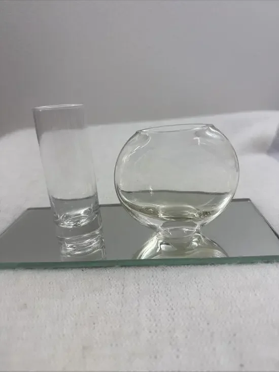 Vintage Clear Glass Mini Vase Set of 2 Small Cylinder Bud Vase Oval Moon Bubble