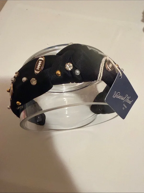 Universal Thread Black Knotted Headband with Mixed Studs and Pearls