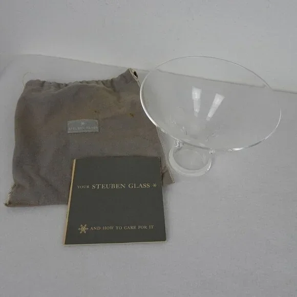 Steuben Crystal Art Glass Bouquet Thumbprint Vase Compote MCM 5