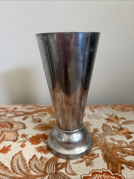 Vintage Pewter Trumpet Vase Rustic Farmhouse Colonial Decor