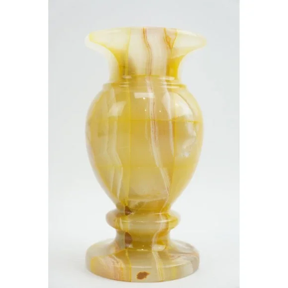 Unbranded Green Onyx Stone Bud Vase Pakistan Yellow Tan Marble Swirl EUC 5.5