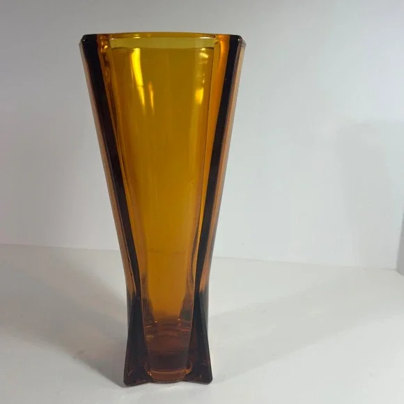 Vintage MCM 1960s Anchor Hocking Rocket Vase Atomic Amber Glass 9