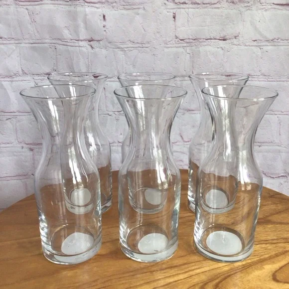 Timeless Clear Glass Hourglass Vases Juice Wine Carafes - Set of 6