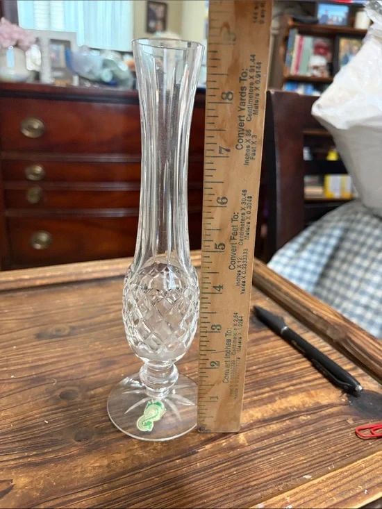 Waterford Crystal Bud Vase with Diamond Pattern - Clear, 9 inches tall