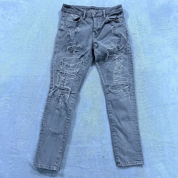 American Eagle Athletic Skinny Airflex Jeans Men's 30x30*  Distressed Gray Denim