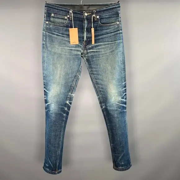 A.P.C. Size 28 Navy Wash Denim Button Fly Jeans