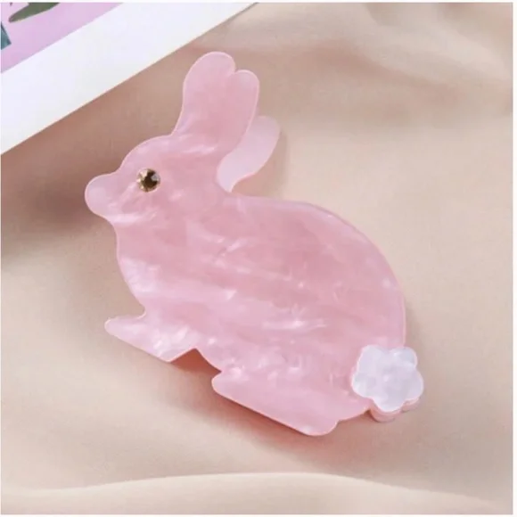 ❤️ FREE Bunny Rabbit Pink Cotton Trendy Hipster Chic Girly Glam Hair Claw Clip
