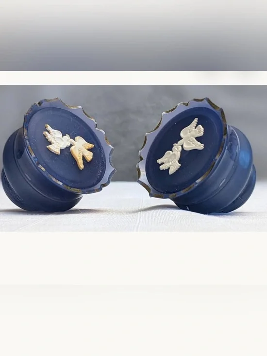 Avon Blue-Purple Ceramic Trinket Box Pair with Doves