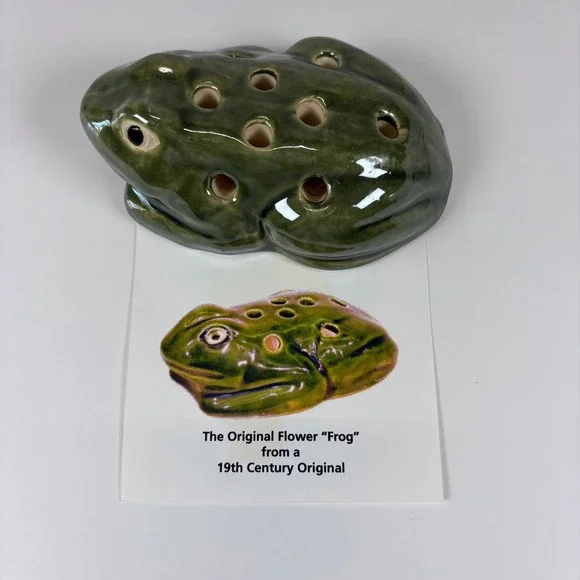 Vtg Emissary Ceramic Flower Frog Vase Green Glazed Floral Arrange 9-Hole Vietnam