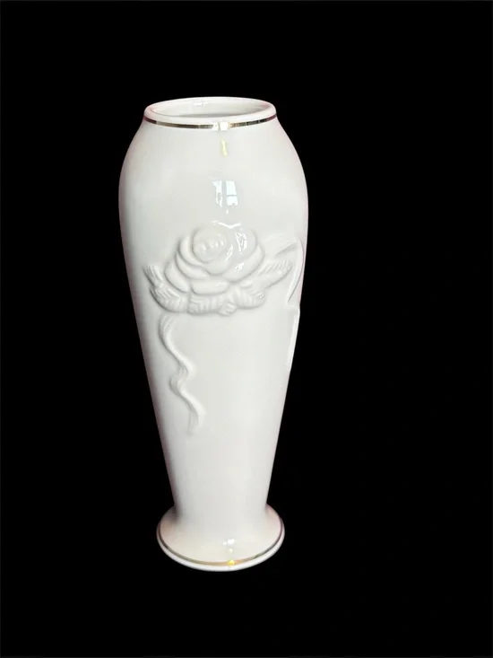 Lenox Rose Bloom Ivory Porcelain Bud Vase with 3D Design & Gold Trim Home Decor