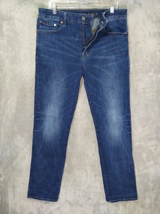 American Eagle Jeans Mens 33x34 Blue Denim Relaxed Straight Next Level Flex Dark