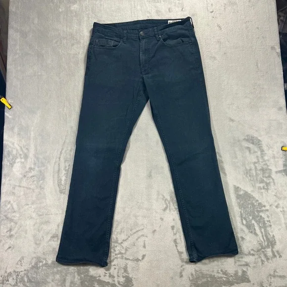 DAVID BITTON BUFFALO Sam-X Slim Straight Jeans Mens 34x32 Teal Blue Stretch Pant