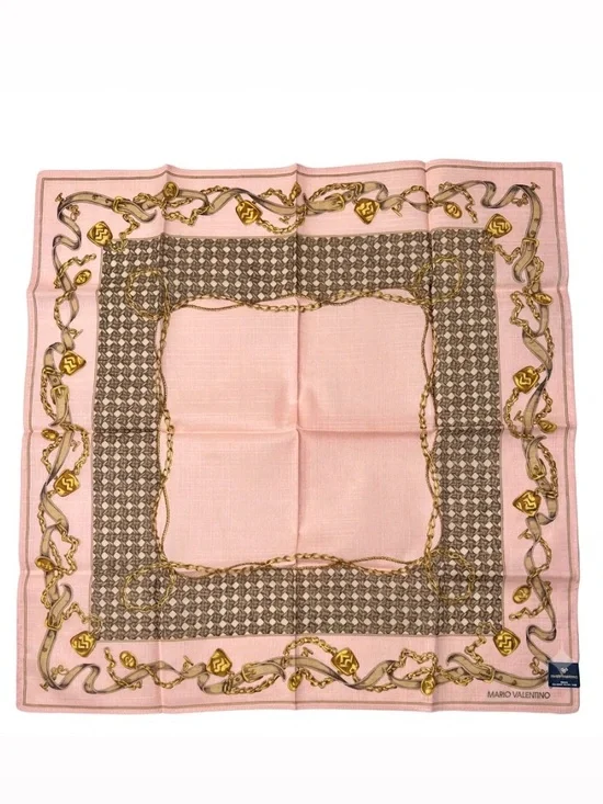 Mario Valentino Chain Belt Vintage Pink Cotton Scarf Bandana Handkerchief