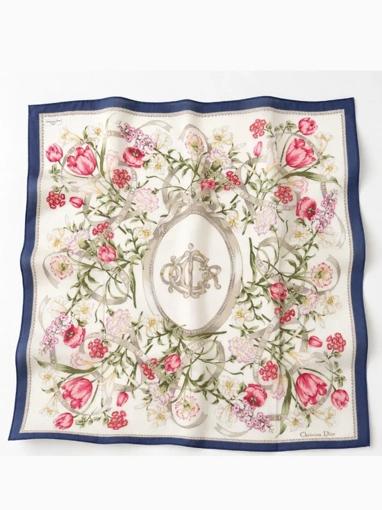 Christian Dior CD Monogram Logo Vintage Floral Cotton Scarf Bandana Handkerchief