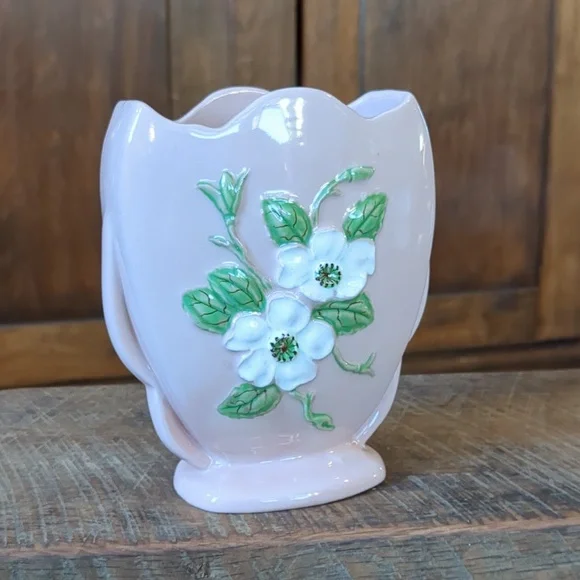Vintage HULL Art Pottery Rosella Vase Pink Dogwood Flowers