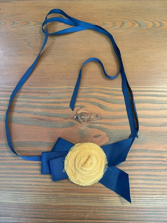 J. Crew Navy Ribbon Necklace/Belt with Yellow Rosette