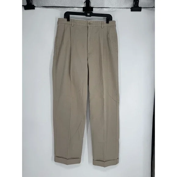 Polo Ralph Lauren Hammond Chino Pants Vintage 35x32 Khaki Cuffed Pleated Baggy