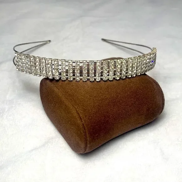 Silver Color Five Row Rhinestone Cluster Headband
