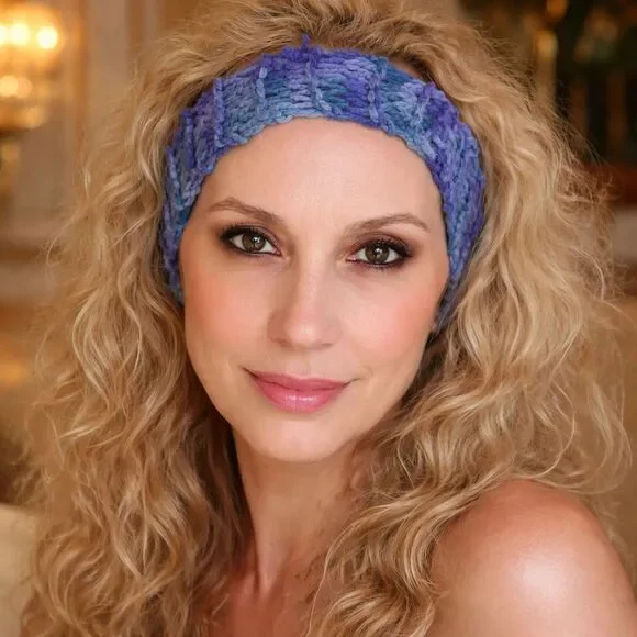 Local artisan hand dyed Wool Mohair 2 inch wide headband stretchy Pale Iris OS